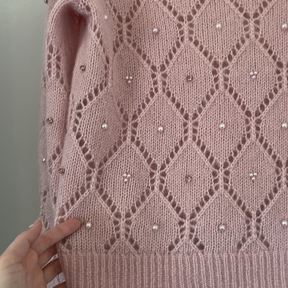 Sezane Federica Jumper Powder Pink Pearls Jewels open knit mohair Size M - Picture 7 of 9
